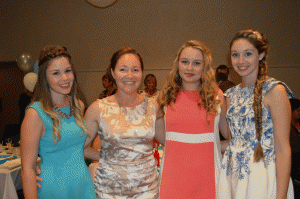 Jess Jenkins, Kathy Davis, Hannah Roth and Andrea Davis and Canowindra Deb Ball on Saturday Night