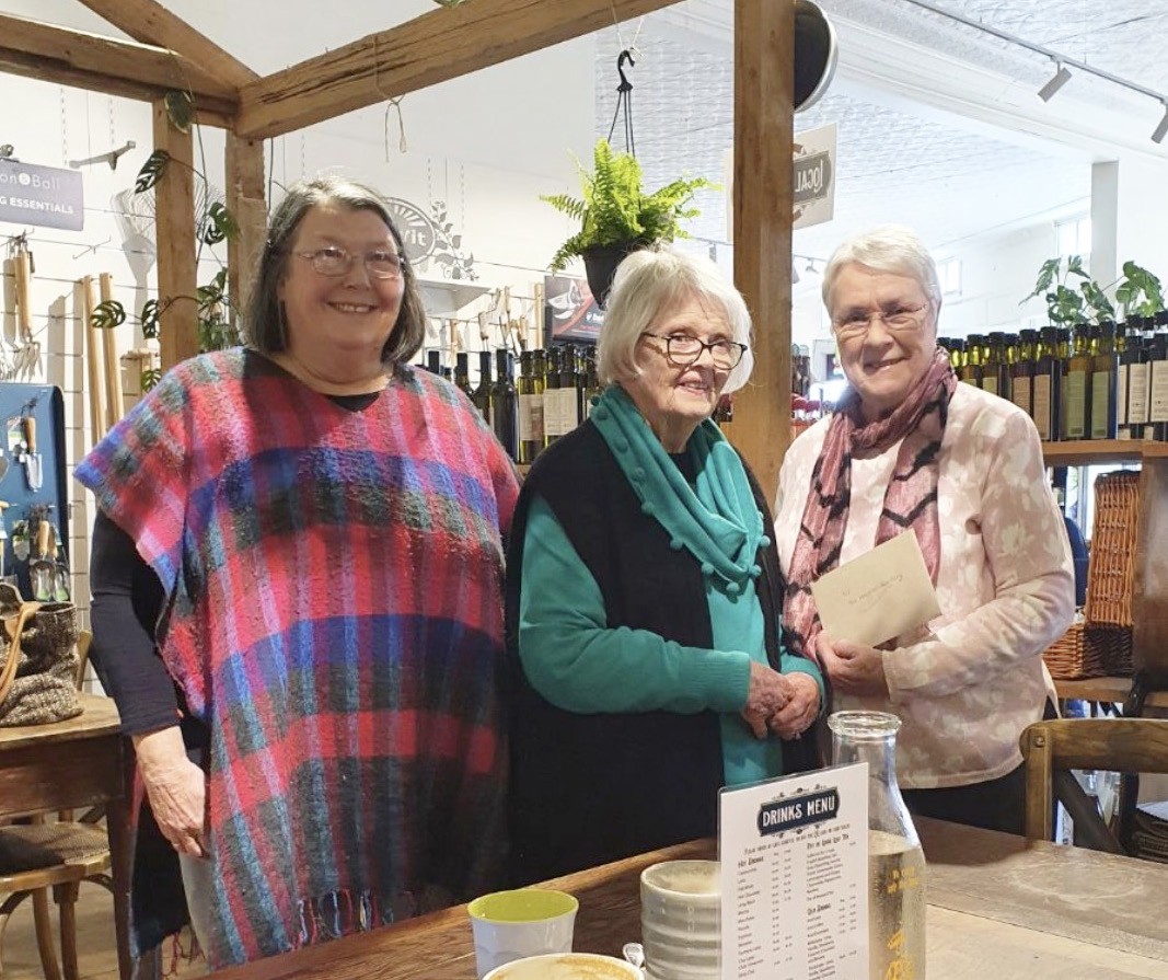 Cathy McGary (Garden Club President,) Mary Finn (life member) and Annette Lynch (President Hospital Axillary)
