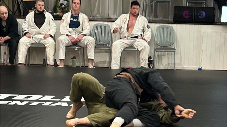 Competitiors grappling on the mat at the regional Brazilian Jiu-Jitsu tournament held in Canowindra last weekend.