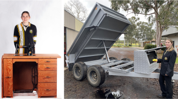 Canowindra High School students Georgie and Sophie with their HSC major works.