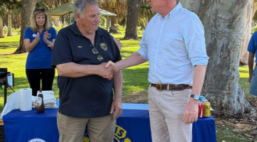 Andrew Gee MP congratulating members of the Canowindra Lions Club on the new catering van.